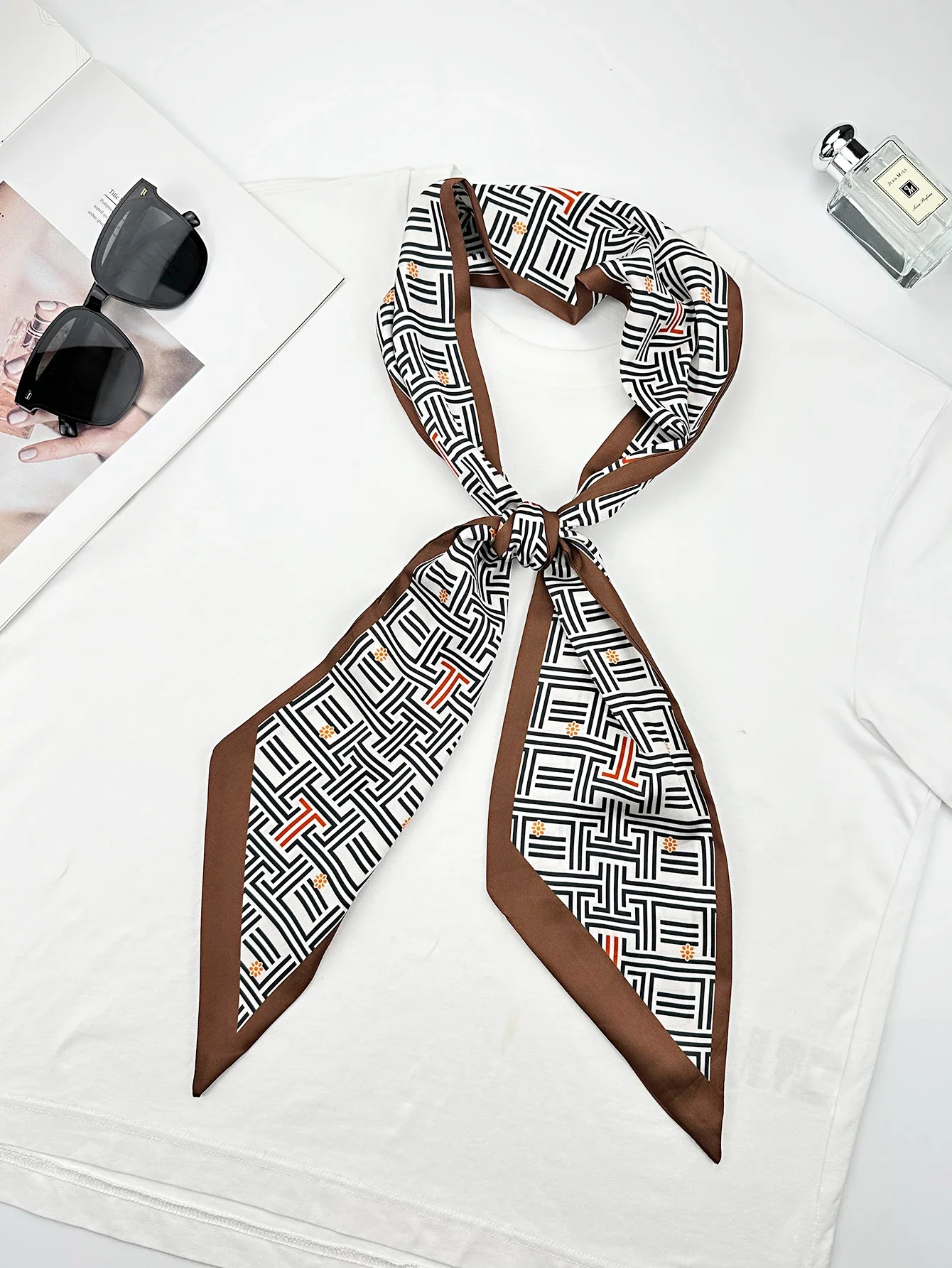 럭셔리 기하학적 스키니 실크 스카프 여성용 목도리 가방 - Ascot Neck Scarf 리뷰 및 가격