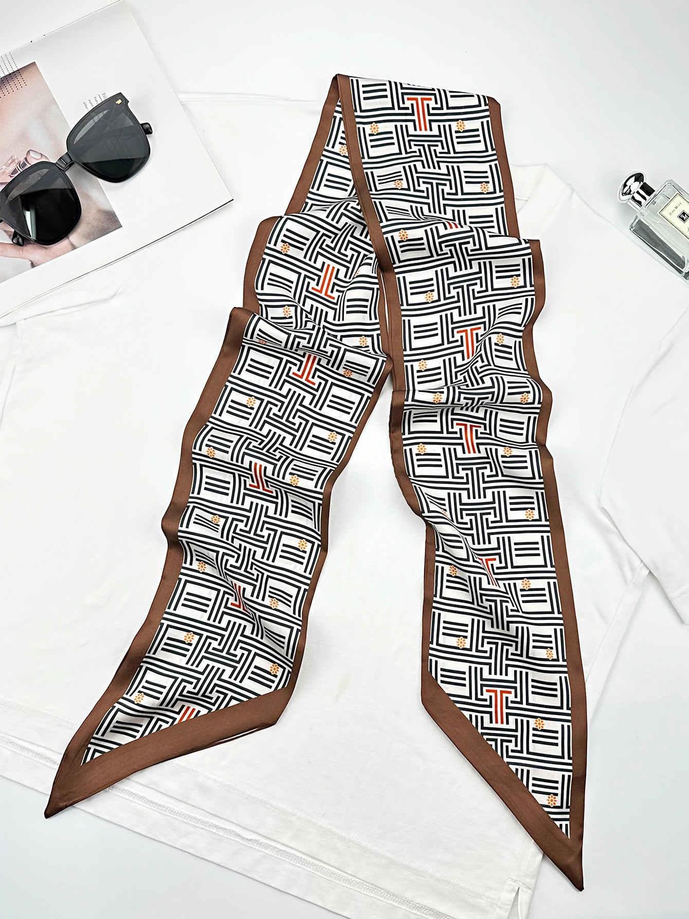 럭셔리 기하학적 스키니 실크 스카프 여성용 목도리 가방 - Ascot Neck Scarf 리뷰 및 가격