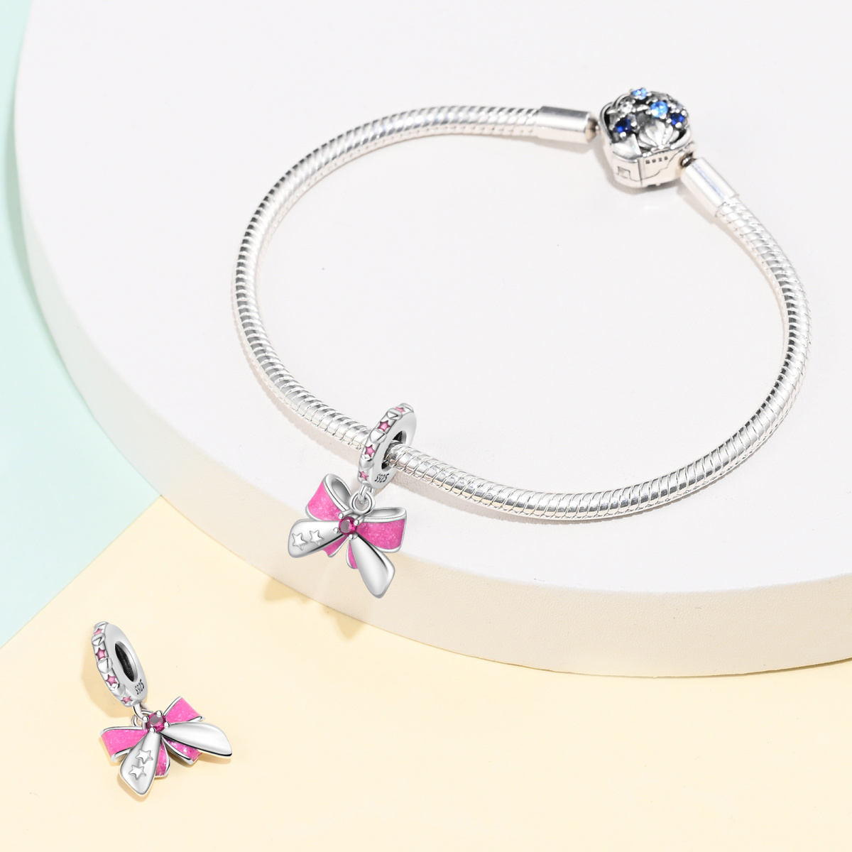 새로운 925 스털링 실버 핑크 보우 참 펜던트 오리지 - Tie Clip Silver 리뷰 및 가격