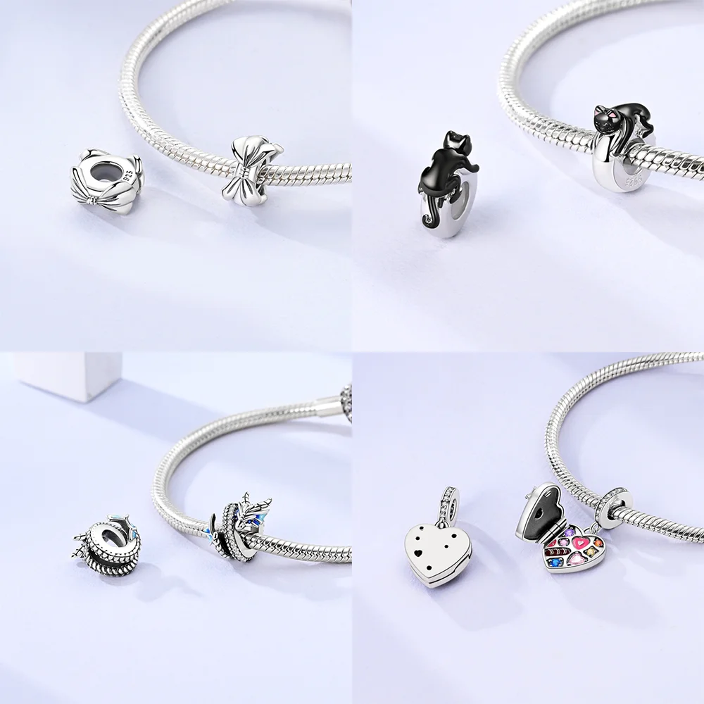 925 스털링 실버 리본 핑크 하트 참 비즈, 오리지널 - Tie Clip Silver 리뷰 및 가격
