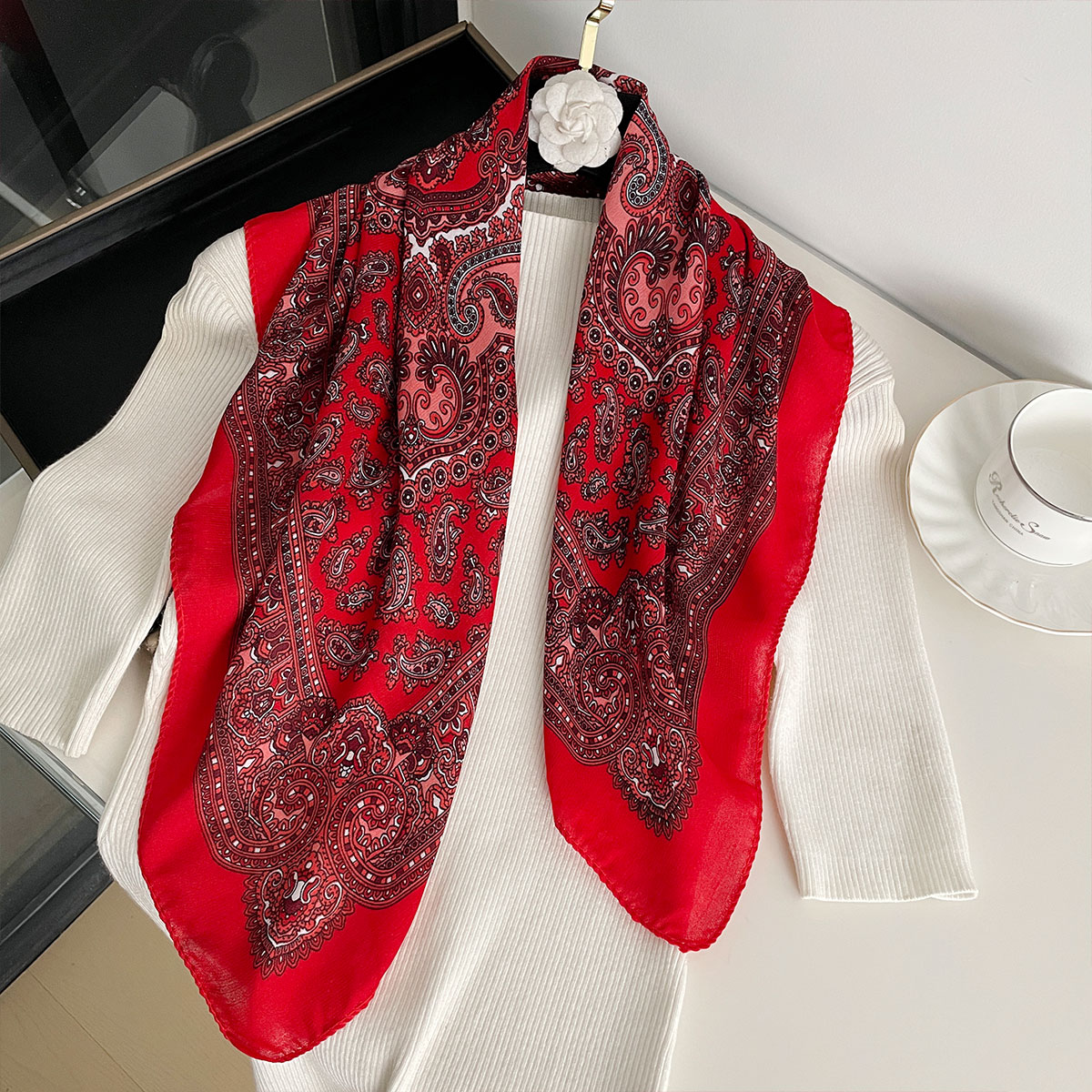새로운 패션 70X70cm 여성 스카프 페이즐리 인쇄  - Bandana Cotton 리뷰 및 가격